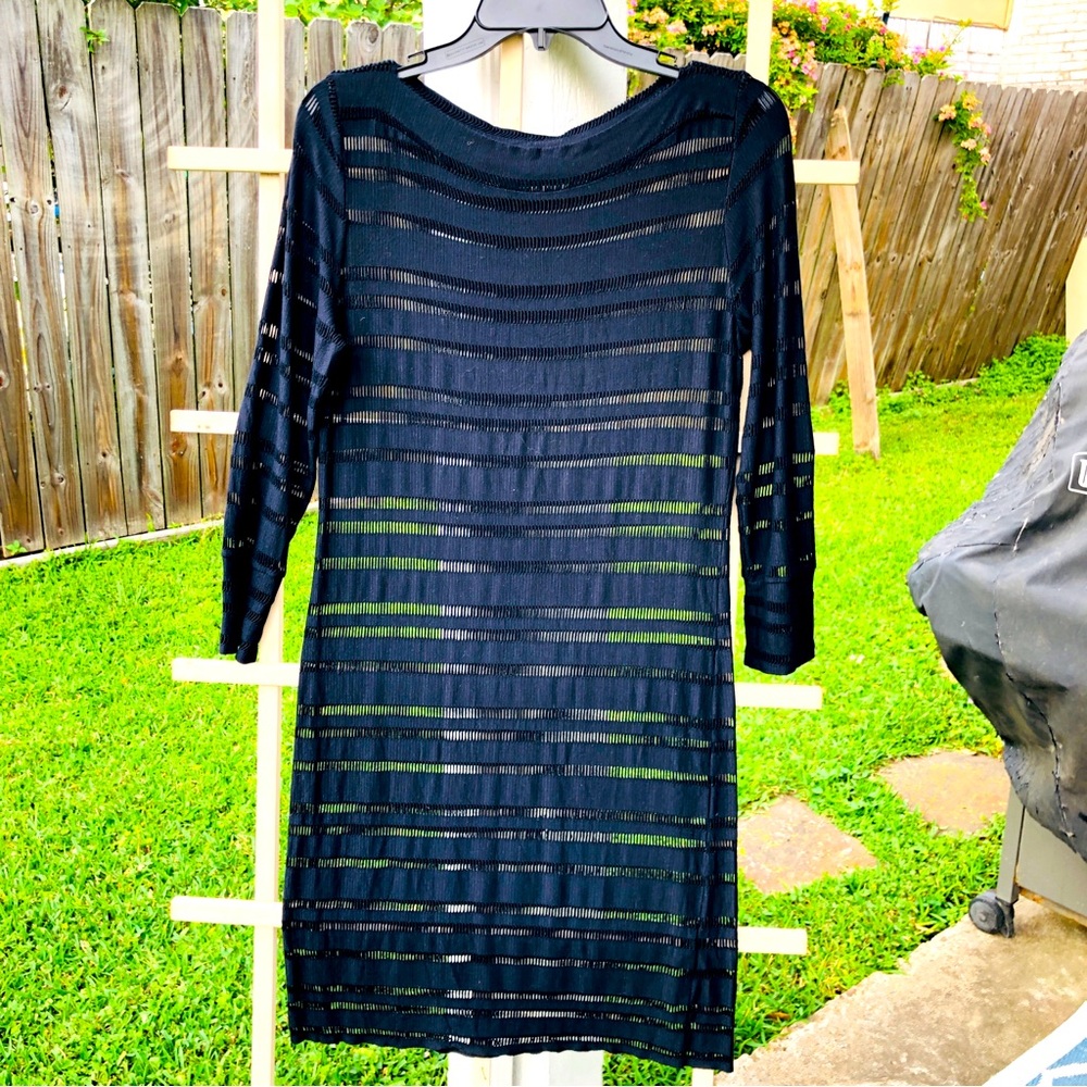 🛍️ Calvin Rucker Womens Long Sleeve Scoop Neck Knit Shirt Dress Black Mesh Small